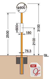 ポールアンカー10型 反射鏡 カーブミラー 対応表 カーブミラー用基礎 路側式道路標識用基礎 警戒標識 規制標識 指示標識 補助標識 鋼製基礎専門サイト 日本地工